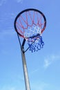 Netball net against blue sky