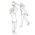 Netball Player Shooting and Blocking the Ball Continuous Line Drawing