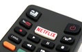 Netflix and YouTube buttons on the remote control from Hitachi Smart TV. Real photo,