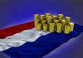 Netherlandish economy concept with national flag and golden coins