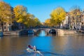 The Netherlands. Amsterdam canals. Bridge and boat