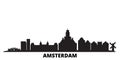 Netherlands, Amsterdam City city skyline isolated vector illustration. Netherlands, Amsterdam City travel black