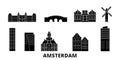 Netherlands, Amsterdam City flat travel skyline set. Netherlands, Amsterdam City black city vector illustration, symbol