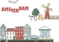 Netherlands, Amsterdam City line travel skyline set. Netherlands, Amsterdam City outline city vector illustration