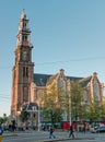 NETHERLANDS, AMSTERDAM - SEPTEMBER 09, 2015: The Calvinist Church of Westerkerk, the highest in Amsterdam - 85 meters, Rembrandt