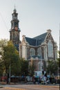 NETHERLANDS, AMSTERDAM - SEPTEMBER 09, 2015: The Calvinist Church of Westerkerk, the highest in Amsterdam - 85 meters, Rembrandt