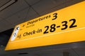 International airport Schiphol with modern arrivals and departures signs in English Royalty Free Stock Photo