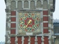 Netherlands, Amsterdam, Stationsplein, Amsterdam Centraal Station, clock on the facade of the building