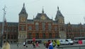 Netherlands, Amsterdam, Stationsplein, Amsterdam Centraal Station, facade and main entrance of the building