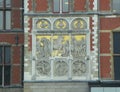 Netherlands, Amsterdam, Stationsplein, Amsterdam Centraal Station, bas-relief on the facade of the building