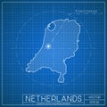 Netherlands blueprint map template with capital.