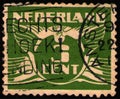 NETHERLANDS - CIRCA 1924: stamp shows stylized animal bird flying dove, value of 3 dutch cents
