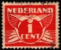 NETHERLANDS - CIRCA 1924: stamp shows stylized animal bird flying dove, value of 1 dutch cent