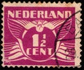 NETHERLANDS - CIRCA 1926: stamp shows stylized animal bird flying dove, value of 1 1 2 (one and half) dutch cents