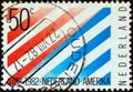 NETHERLANDS - CIRCA 1982: A stamp printed in the Netherlands shows stripes in national colors, circa 1982.