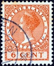 NETHERLANDS - CIRCA 1924: A stamp printed in the Netherlands shows Queen Wilhelmina, circa 1924.