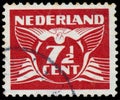 NETHERLANDS - CIRCA 1941: A stamp printed in Netherlands, shows the value of a postage stamp and image of a Flying dove, without