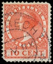 Stamp printed in the Netherlands shows Queen Wilhelmina, circa 1924 Royalty Free Stock Photo