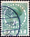 NETHERLANDS - CIRCA 1924: A stamp printed in the Netherlands shows Queen Wilhelmina, circa 1924.