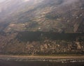 The Netherlands coastline viewed from the sky from a plane window