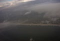 The Netherlands coastline viewed from the sky from a plane window