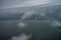 The Netherlands coastline viewed from the sky from a plane window