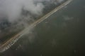 The Netherlands coastline viewed from the sky from a plane window