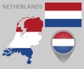 Netherlands flag, map and map pointer Royalty Free Stock Photo