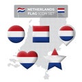Netherlands denmark flag icons set. Mosaic map of denmark. Dutch flag. Vector symbol, icon, button
