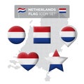 Netherlands denmark flag icons set. Mosaic map of denmark. Dutch flag. Vector symbol, icon, button Royalty Free Stock Photo