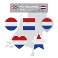 Netherlands denmark flag icons set in the shape of square, heart, circle, stars and pointer, map marker. Mosaic map of denmark Royalty Free Stock Photo