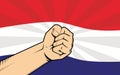 Netherlands fight protest symbol with strong hand and flag as background