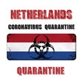 Netherlands flag grunge nameplate quarantine