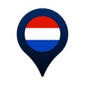 Netherlands flag and map pointer icon. National flag location icon vector design, gps locator pin. vector illustration Royalty Free Stock Photo