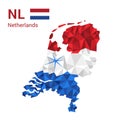 Netherlands flag map in polygonal geometric style.