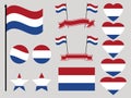 Netherlands flag set. Collection of symbols heart and circle. Vector Royalty Free Stock Photo