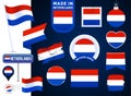 Netherlands flag vector collection. big set of national flag design elements in different shapes for public and national holidays Royalty Free Stock Photo