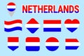 Netherlands flag vector set. Collection of Dutch national flagpoles. Holland flags. Flat isolated icons. traditional colors. Illus Royalty Free Stock Photo