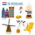 Netherlands Flat Icon Set Travel and tourism concept. Royalty Free Stock Photo