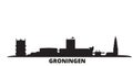 Netherlands, Groningen city skyline isolated vector illustration. Netherlands, Groningen travel black cityscape Royalty Free Stock Photo