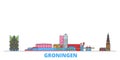 Netherlands, Groningen line cityscape, flat vector. Travel city landmark, oultine illustration, line world icons