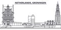 Netherlands, Groningen line skyline vector illustration. Netherlands, Groningen linear cityscape with famous landmarks