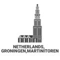 Netherlands, Groningen, Martinitoren travel landmark vector illustration