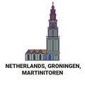 Netherlands, Groningen, Martinitoren travel landmark vector illustration