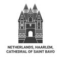 Netherlands, Haarlem, Cathedral Of Saint Bavo travel landmark vector illustration