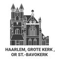 Netherlands, Haarlem, Grote Kerk , Or St.Bavokerk travel landmark vector illustration