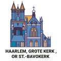 Netherlands, Haarlem, Grote Kerk , Or St.Bavokerk travel landmark vector illustration