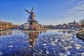 Netherlands, Haarlem - 17-03-2021: winter landscape, Windmill with snow and ice
