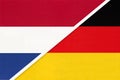 Netherlands or Holland and Germany, symbol of national flags from textile. Championship between two countries