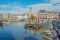 People on a terrace in the center of Leiden, Netherlands